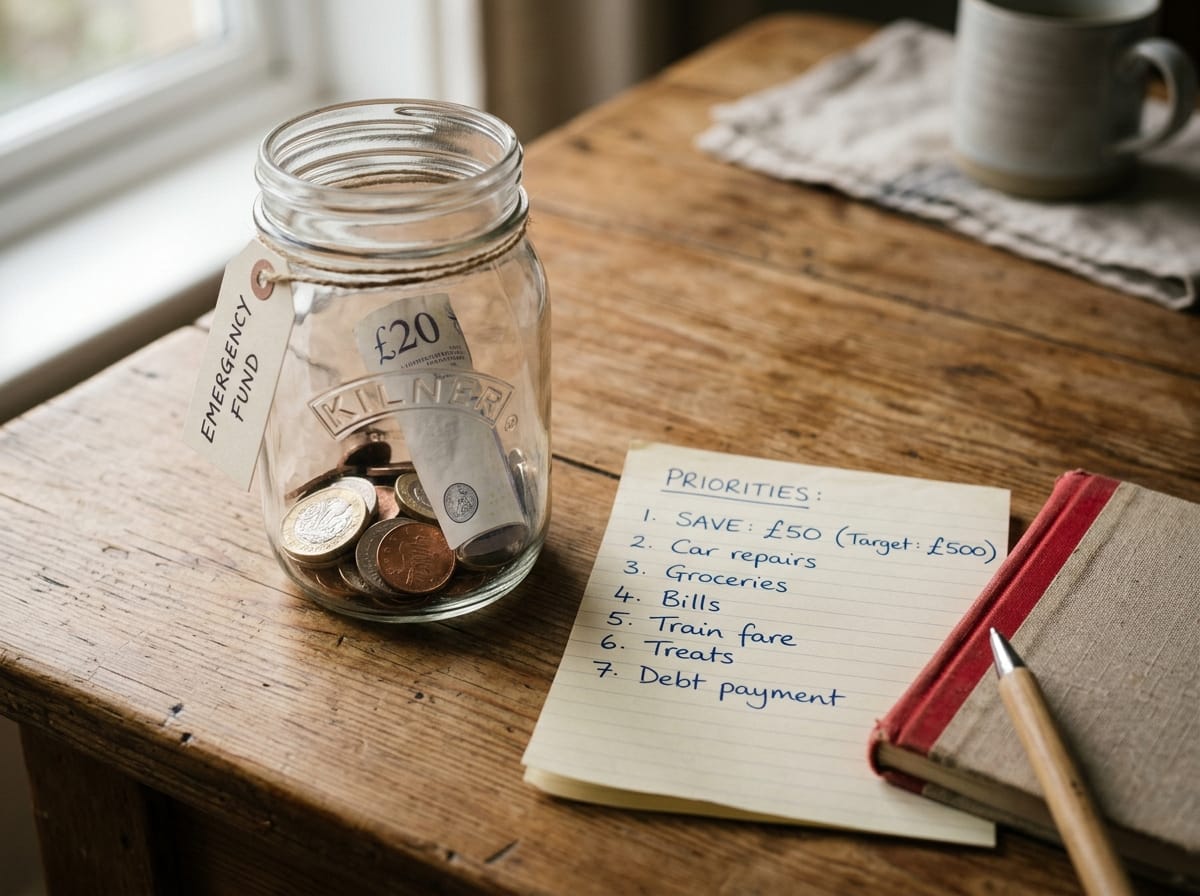 Calculadora preta ao lado de uma xícara de café e anotações financeiras em uma mesa.