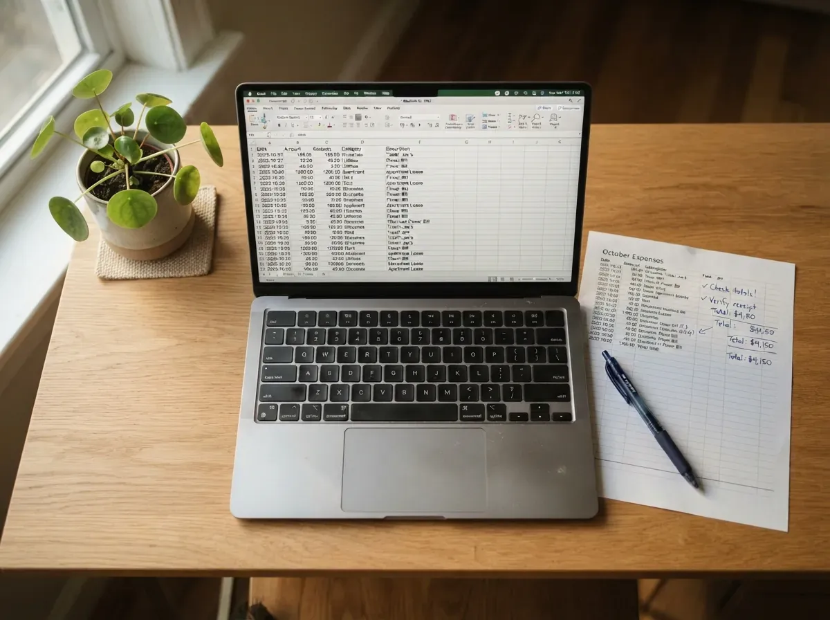 Arquivo CSV exportado em laptop, com dados de gastos em linhas de texto organizado