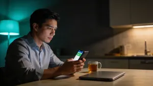 Fazer o dinheiro sobrar mesmo ganhando bem: pessoa conferindo o saldo à noite.